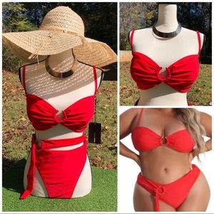 NEW O-Ring 2 Piece Red Cinch Waist Cheeky Bikini Set Size 3X
